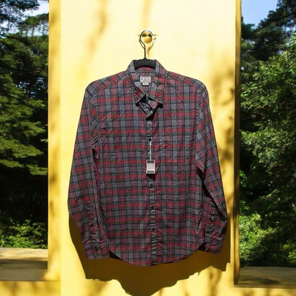 J. Crew Shirt Mens Heathered Cotton Plaid LSleeve Lightweight Size‎ S Christmas